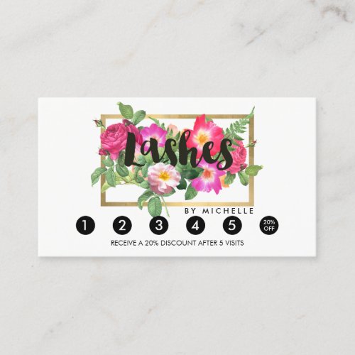 Beauty Florals Lash Extensions White Loyalty Card