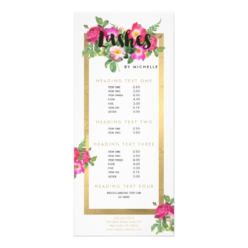 Beauty Florals Lash Extensions White Rack Card