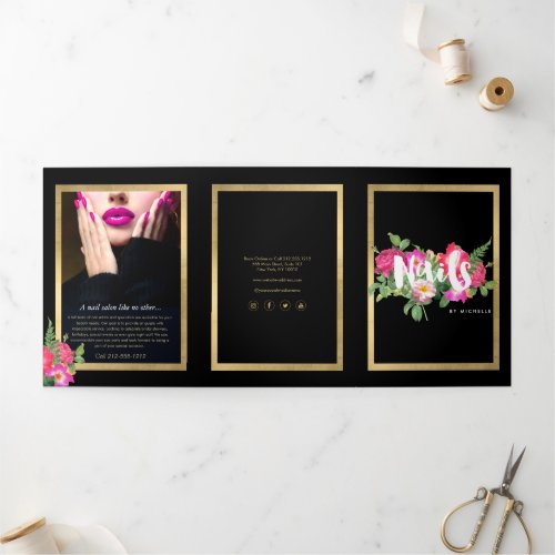 Beauty Florals Nail Salon Black Brochure