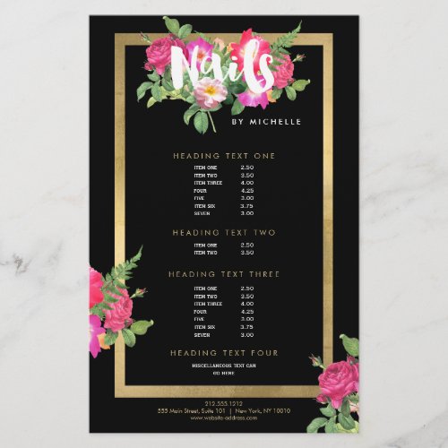 Beauty Florals Nail Salon Black Flyer