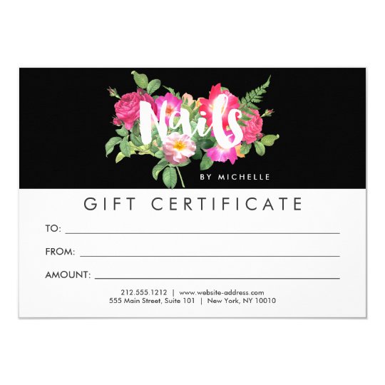 nail gift certificate template florals nail salon black gift certificate card nail gift certificate template florals nail salon black gift certificate card