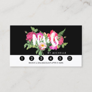 Beauty Florals Nail Salon Black Loyalty Card