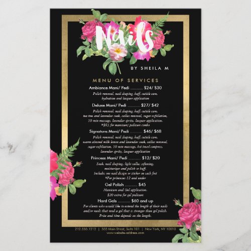 Beauty Florals Nail Salon Price List Service Menu Flyer