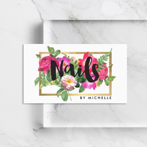 Beauty Florals Nail Salon White Business Card