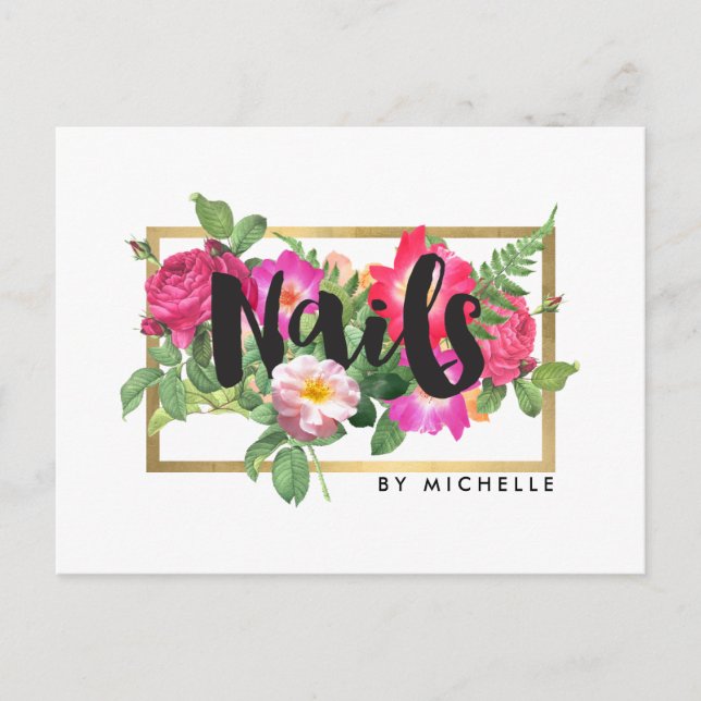 Beauty Florals Nail Salon White Postcard (Front)