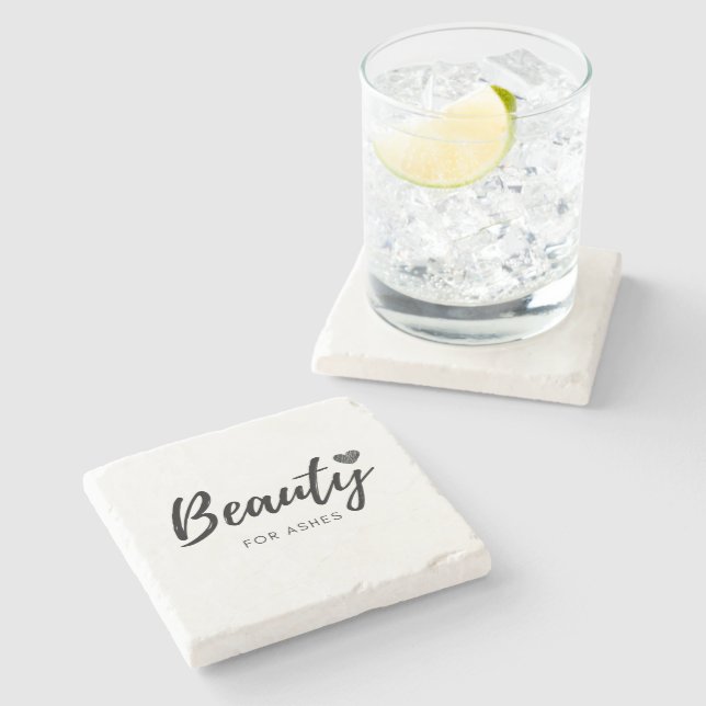 Beauty for Ashes - Black - Quotes Stone Coaster (Side)