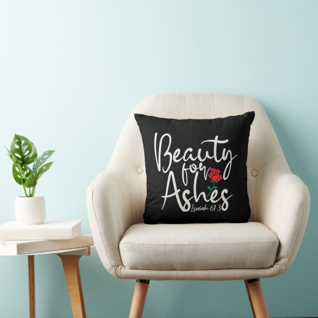 Beauty for Ashes - Isaiah 61:3 Black Throw Pillow (Chair)