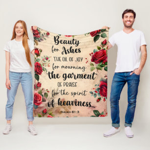Beauty for Ashes, Isaiah 61:3, Rose Bible Verse Fleece Blanket