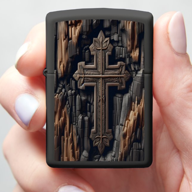 Beauty from the Ashes: Carved Cross Art Zippo Lighter (In Hand)