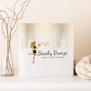 Beauty Girl Gold Bronze Rain Pattern Spray Tanning 3 Ring Binder