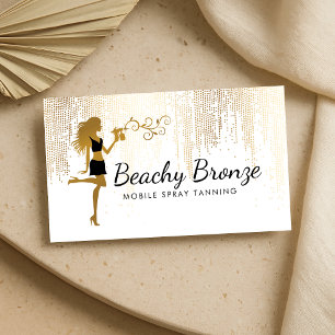 Beauty Girl Gold Bronze Rain Pattern Spray Tanning Business Card