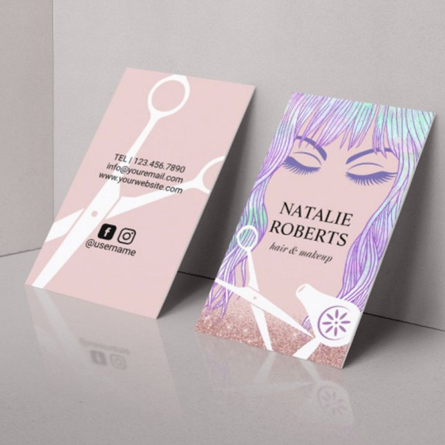 Beauty Girl Hair & Makeup Artist Modern Salon Business Card (Creator Uploaded)