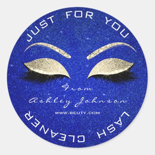 Beauty Glitter Cobalt Blue Gold Lash Cleaner Classic Round Sticker