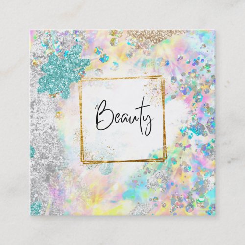  BEAUTY Glitter Frame Pastel Rainbow Abstract S Square Business Card