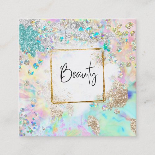  BEAUTY Glitter Frame Pastel Rainbow Abstract Square Business Card