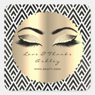 Beauty Glitter Gold Lash Eyes Love &Thanks Diamond Square Sticker