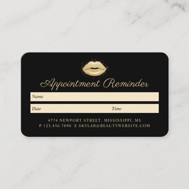 Beauty Gold Dusted Lips Black & Gold Luxurious Appointment Card (Front)