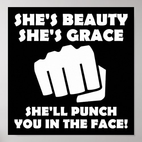 Beauty Grace Punch Funny Poster blk