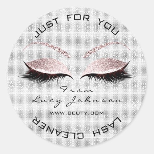 Beauty Gray Glitter Pink Pastel Lashes Cleaner Classic Round Sticker
