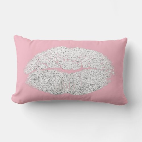 Beauty Gray Lip Glitter Pink Pastel Makeup Kiss Lumbar Pillow