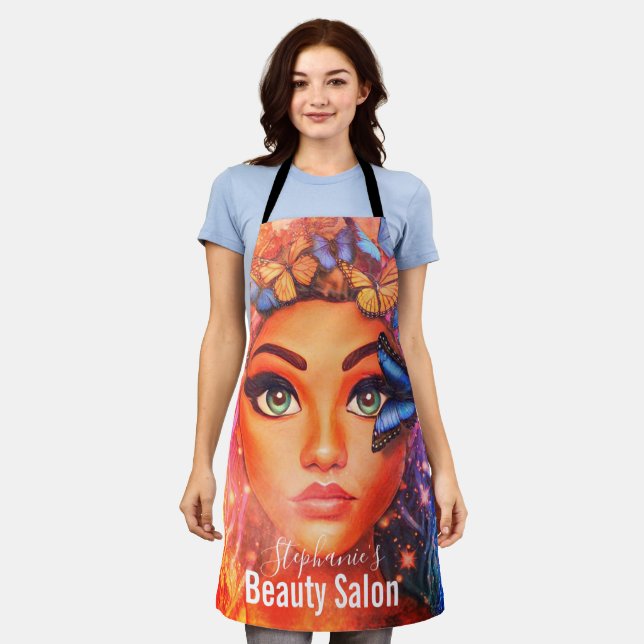 Beauty Hair Salon Fantasy Lady With Butterflies Apron (Worn)