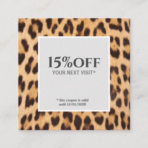 beauty hair salon leopard print discount coupon square business card