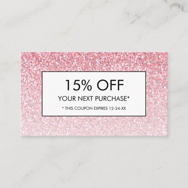 Beauty Hair Salon Spa Pink Glitter Discount Coupon Business Card (Front)