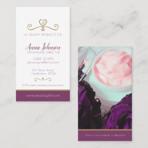 Beauty health company photo custom gold purple business card
