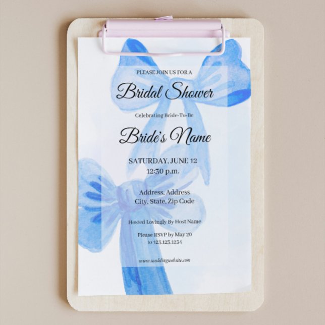 Beauty in Blue Bright Bow Bridal Shower Invitation (Creator Uploaded)