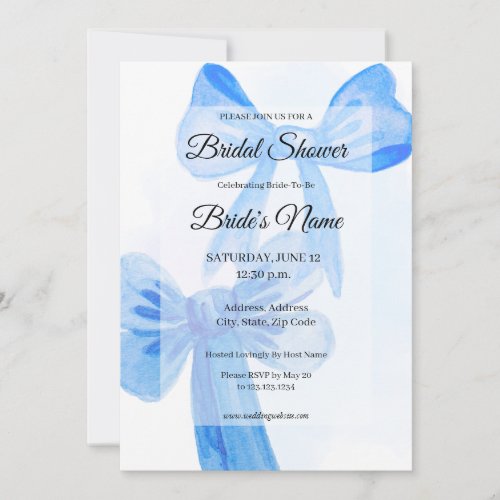 Beauty in Blue Bright Bow Bridal Shower Invitation