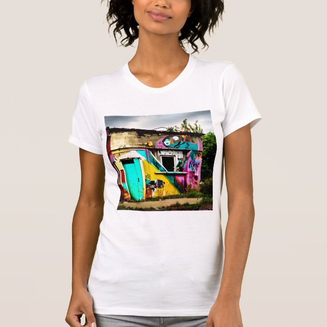 Beauty in Destruction  Colorful Graffiti Abandoned T-Shirt (Front)
