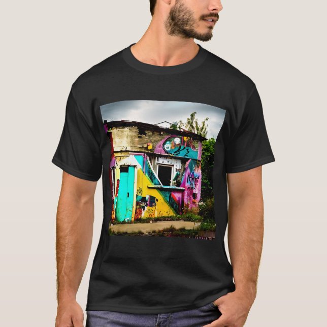 Beauty in Destruction  Colorful Graffiti Abandoned T-Shirt (Front)