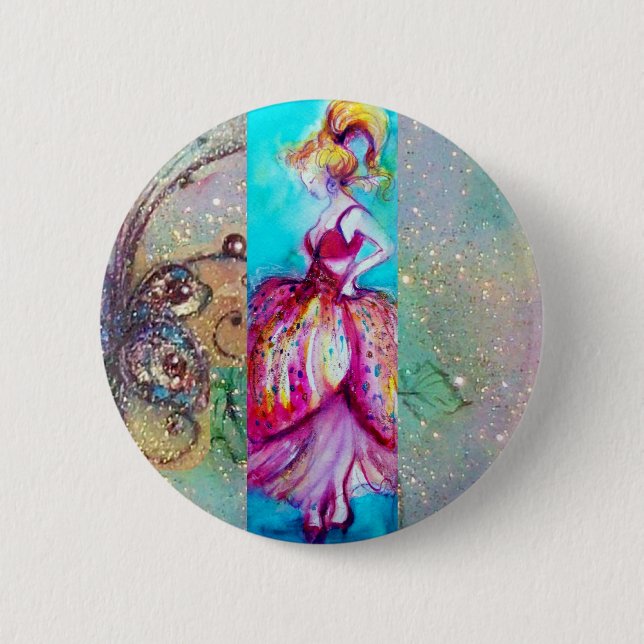 BEAUTY IN PINK DRESS / Magic Butterfly Plant Button (Front)