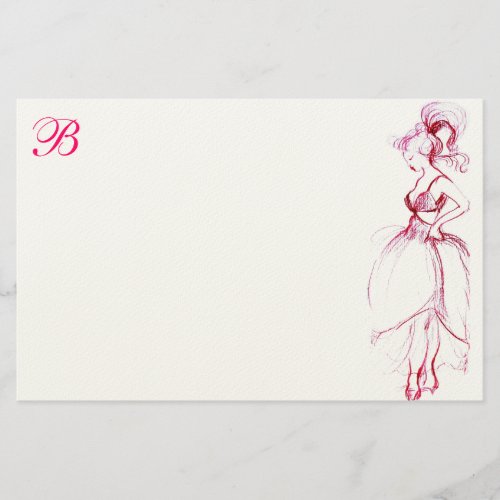 BEAUTY IN PINK DRESS MONOGRAM STATIONERY