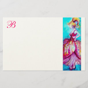 BEAUTY IN PINK DRESS MONOGRAM STATIONERY