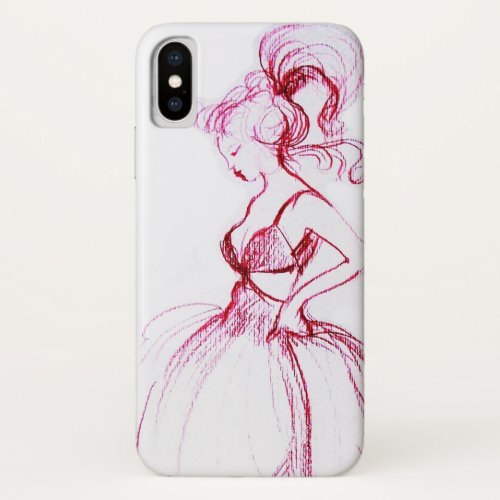 BEAUTY IN PINK DRESS Red White Drawing iPhone XS Case