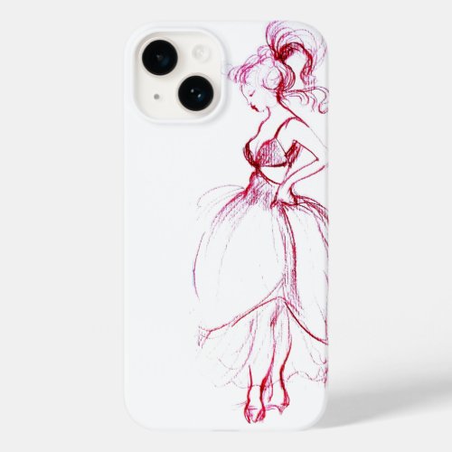 BEAUTY IN PINK DRESS Red White Drawing Case_Mate iPhone 14 Case