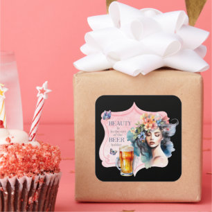 Beauty in the Eye of the Beer Holder Vintage Lady Square Sticker