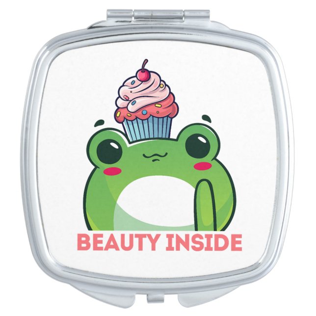 Beauty Inside, Kawaii Frog Compact Mirror (Front)