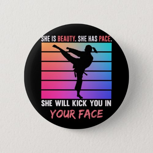 Beauty Karate Girl Kick You Taekwondo Jiu Jitsu Button