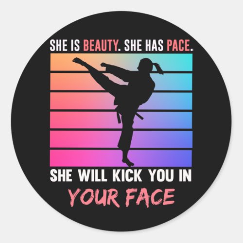Beauty Karate Girl Kick You Taekwondo Jiu Jitsu Classic Round Sticker