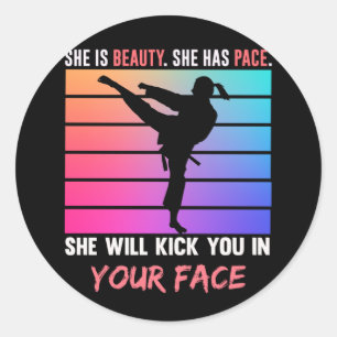 Beauty Karate Girl Kick You Taekwondo Jiu Jitsu Classic Round Sticker