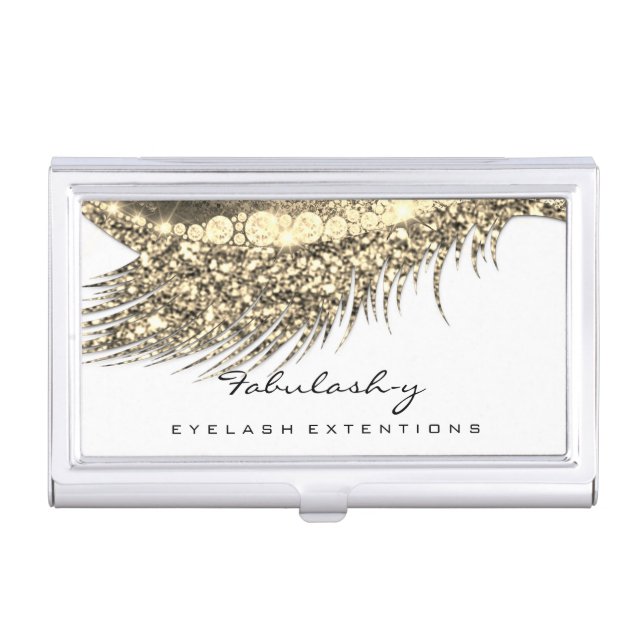 Beauty Lash Makeup Gold Glitter White Microblading Business Card Case (Front)