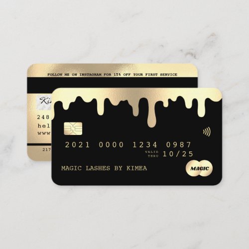 Beauty Lash Nail Tech Gold  Black Credit Style Business Card