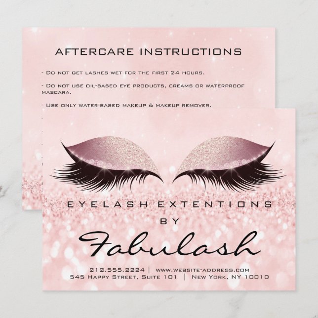 Beauty Lashes Extension Aftercare Instruction Pink Invitation (Front/Back)