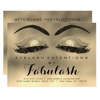 Beauty Lashes Extension Salon Aftercare Gold Lux Card