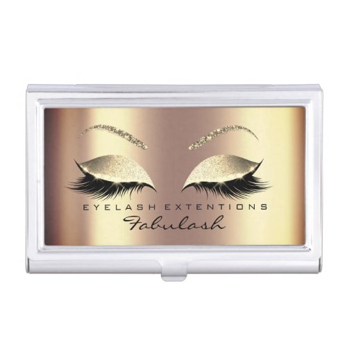 Beauty Lashes Makeup Artist Faux Gold Sepia Business Card Case