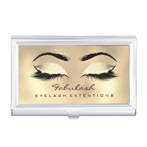 Beauty Lashes Makeup Artist Gold Browns Glass Wax Business Card Holder