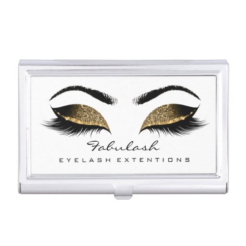 Beauty Lashes Makeup Artist White Gold Browns Wax Business Card Holder