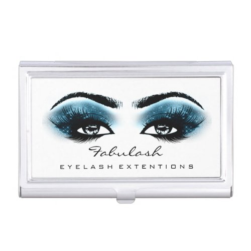 Beauty Lashes Makeup Blue Black White Microblading Business Card Case